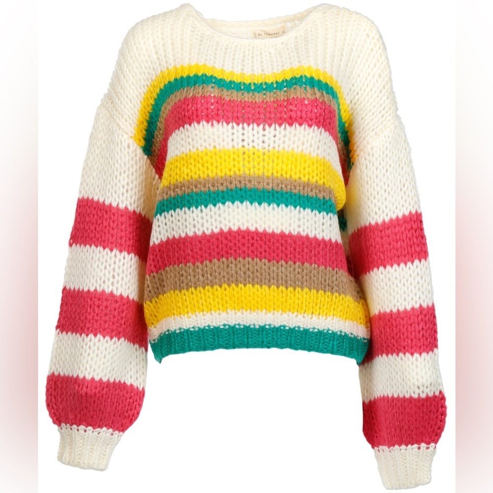 Cozy Boho Colorblock Pullover Chunky Knit Sweater Size S Colorful Striped